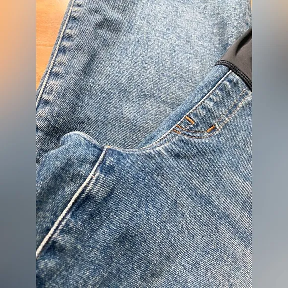 Madewell Maternity Kick Out Jeans Over the Belly Crop Stretchy Blue Mid Rise 33