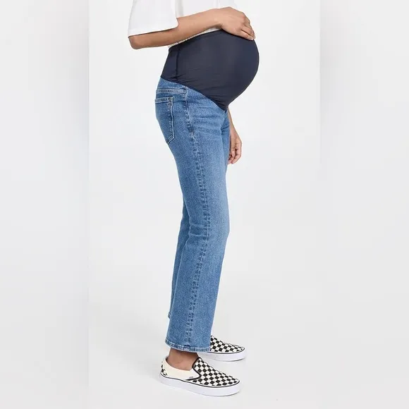 Madewell Maternity Kick Out Jeans Over the Belly Crop Stretchy Blue Mid Rise 33