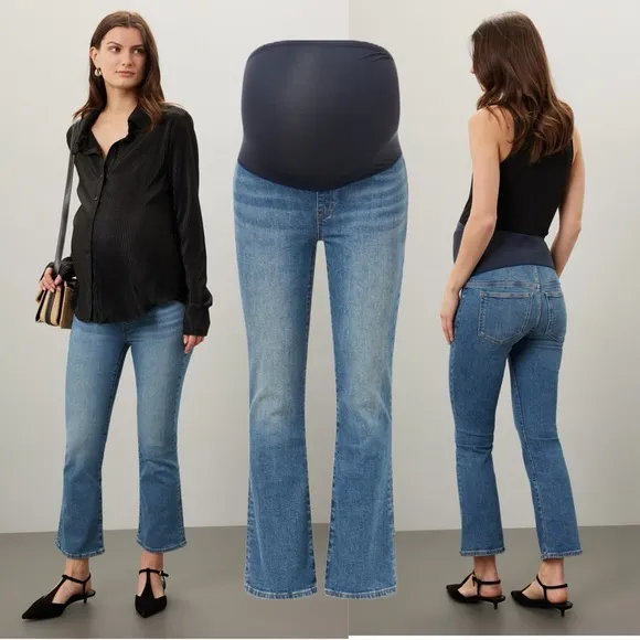 Madewell Maternity Kick Out Jeans Over the Belly Crop Stretchy Blue Mid Rise 33