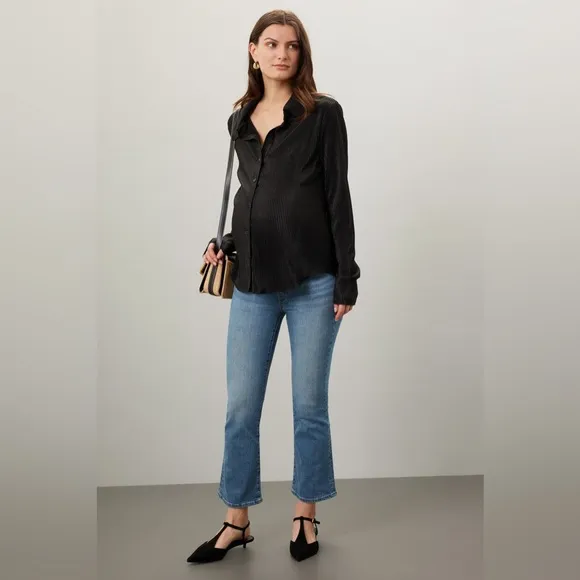 Madewell Maternity Kick Out Jeans Over the Belly Crop Stretchy Blue Mid Rise 33
