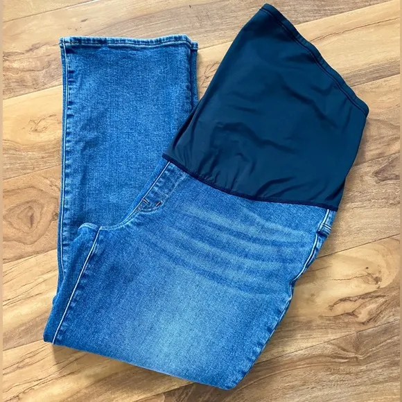Madewell Maternity Kick Out Jeans Over the Belly Crop Stretchy Blue Mid Rise 33