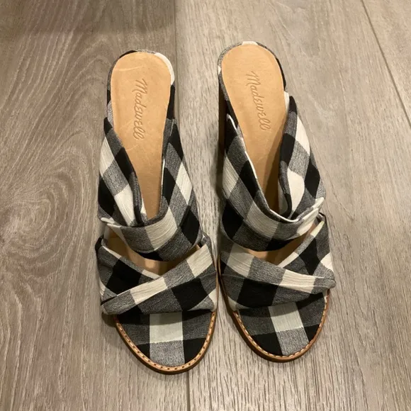 Madewell Mules Alexandria Black &amp; White Gingham Check Size 9 NWOT
