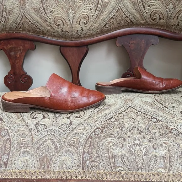 Madewell The Frances Loafer Mules Leather Burnished Mahogany Red Brown Size 10