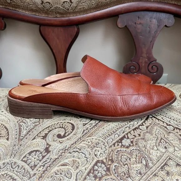 Madewell The Frances Loafer Mules Leather Burnished Mahogany Red Brown Size 10