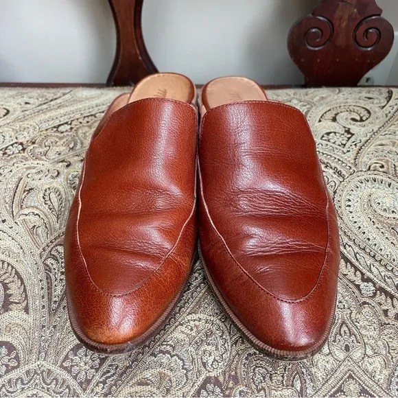 Madewell The Frances Loafer Mules Leather Burnished Mahogany Red Brown Size 10