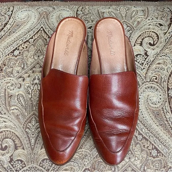 Madewell The Frances Loafer Mules Leather Burnished Mahogany Red Brown Size 10