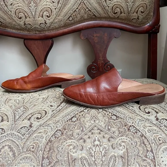 Madewell The Frances Loafer Mules Leather Burnished Mahogany Red Brown Size 10