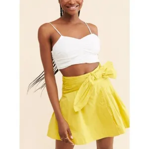Maeve by Anthropologie Yellow Bow Tie Pull On Cotton Mini Skirt Womens Medium