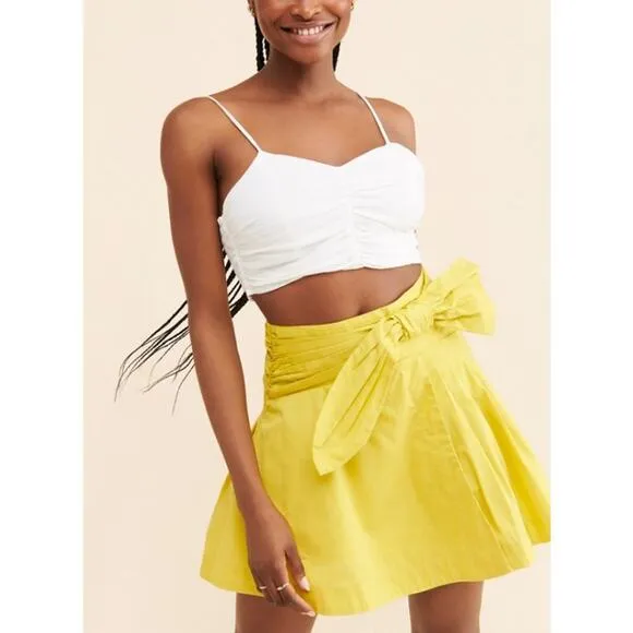 Maeve by Anthropologie Yellow Bow Tie Pull On Cotton Mini Skirt Womens Medium