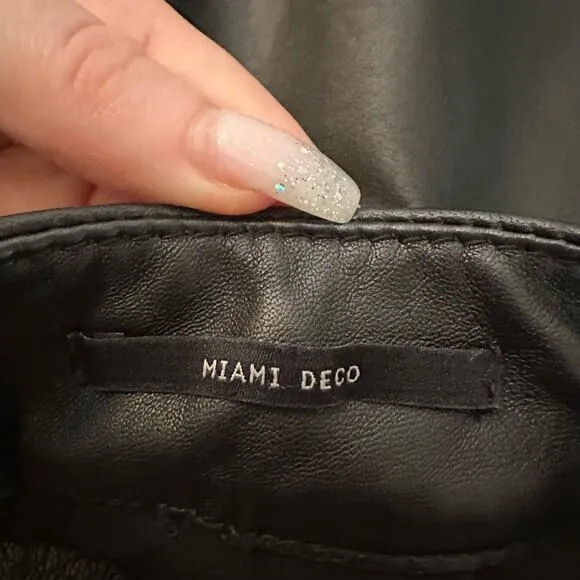 Maison Scotch Miami Deco black leather mini skirt size P