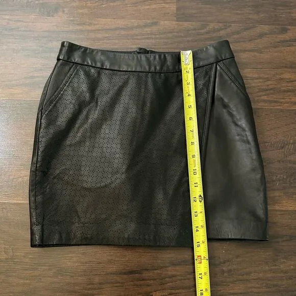 Maison Scotch Miami Deco black leather mini skirt size P