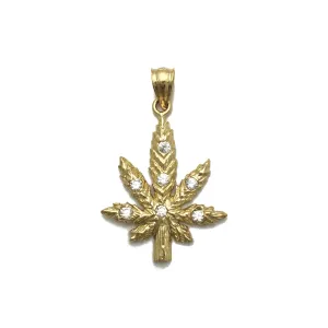 Marijuana Leaf CZ Pendant (14K)