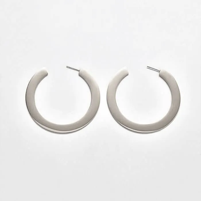 Medium Silver Flat Hoop Earrings