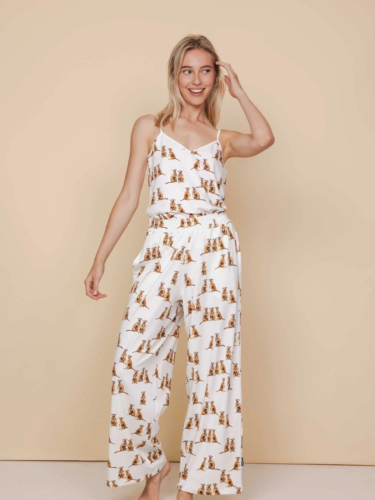 Meerkats Topje en Wijde broek set Dames