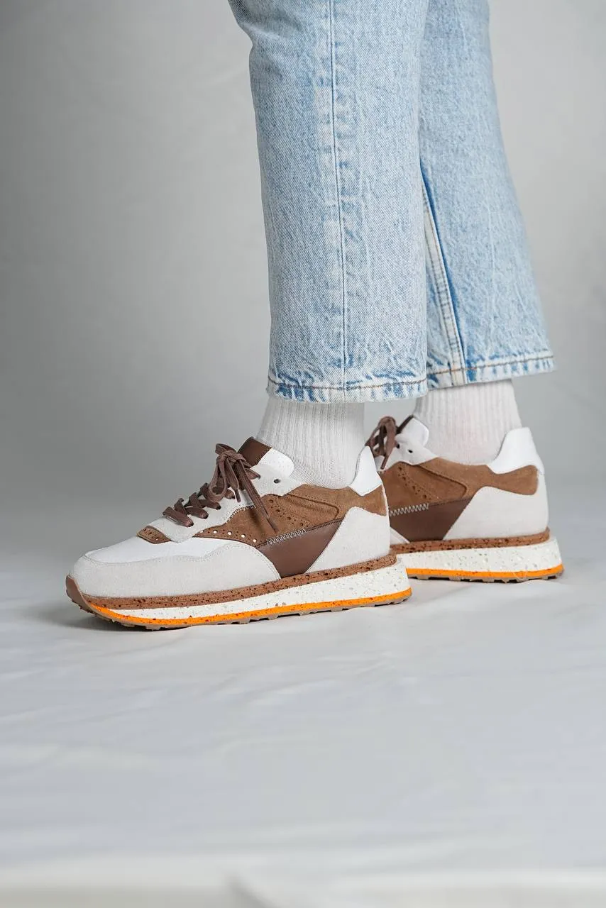 Men's Beige Brown Leather Runners