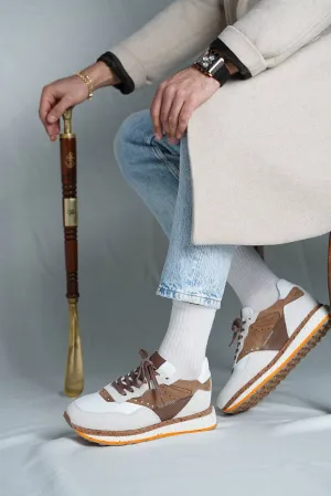 Men's Beige Brown Leather Runners