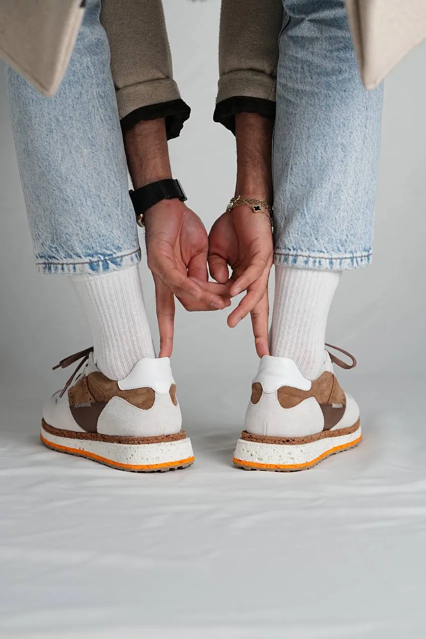 Men's Beige Brown Leather Runners