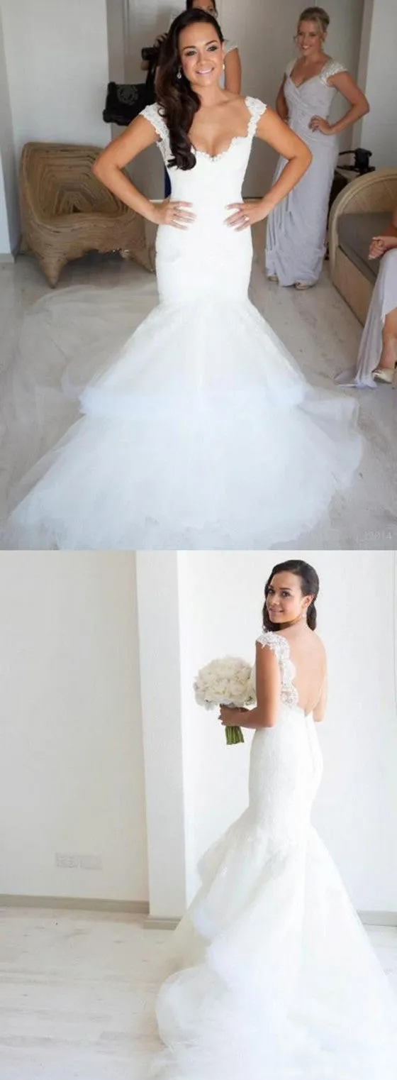 Mermaid Sexy Lace Appliques Sweetheart Backless Long Wedding Dresses, WD0395