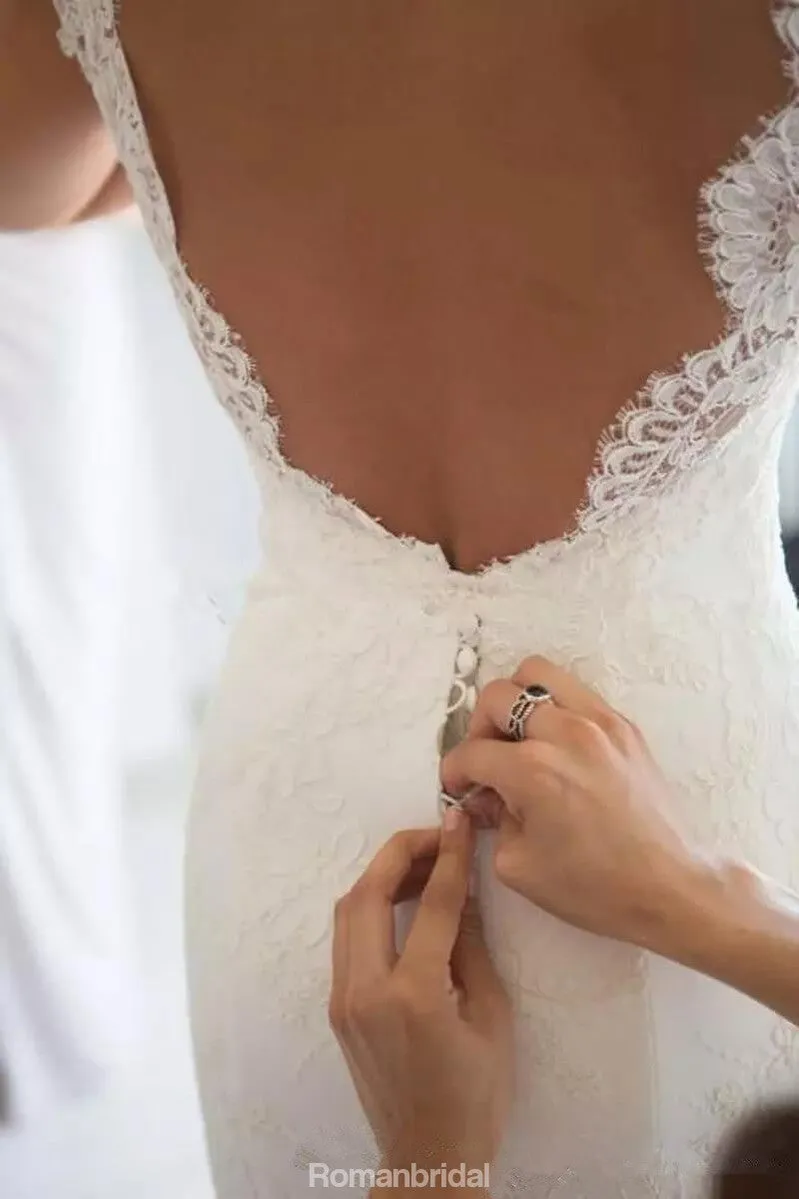 Mermaid Sexy Lace Appliques Sweetheart Backless Long Wedding Dresses, WD0395