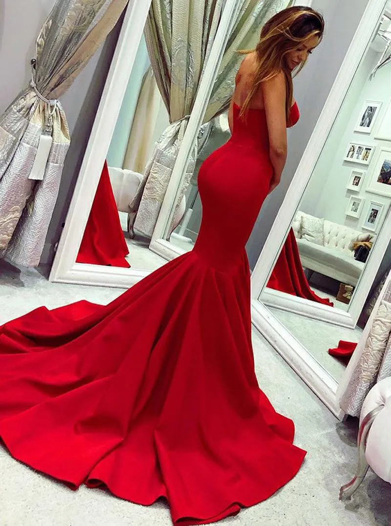 Mermaid Sweetheart Red Long Prom Dress With Train, PD0715