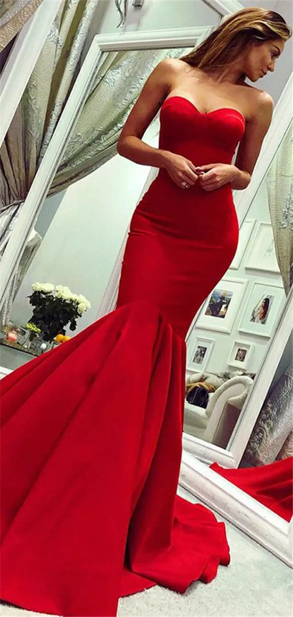 Mermaid Sweetheart Red Long Prom Dress With Train, PD0715