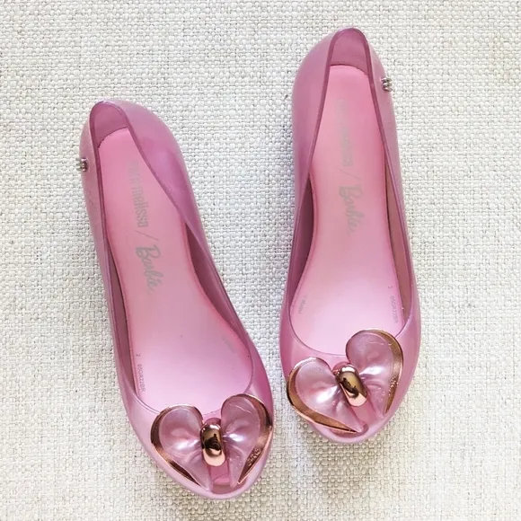 Mini Melissa X Barbie Ultragirl Collab Ballerinas / Flats in Pearly Pink Girls 3
