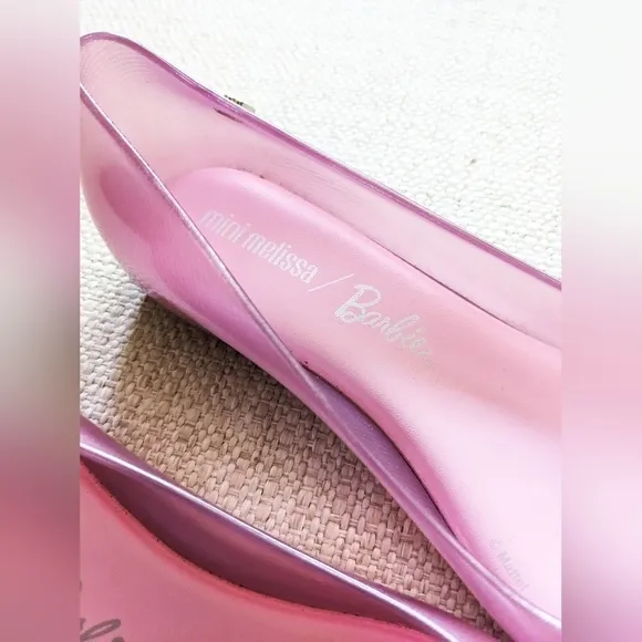 Mini Melissa X Barbie Ultragirl Collab Ballerinas / Flats in Pearly Pink Girls 3