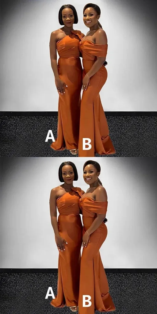 Mismatched Mermaid One Shoulder Satin Long Bridesmaid Dresses Online, BG669