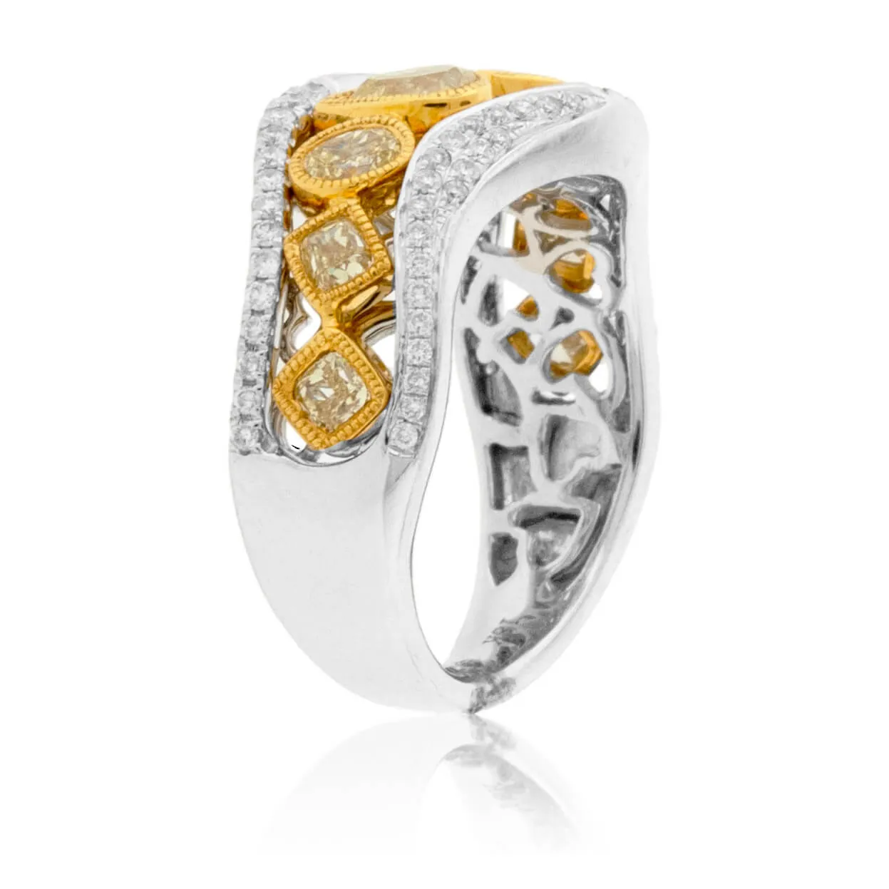 Mixed Cut Yellow Diamonds & Diamond Fashion Ring