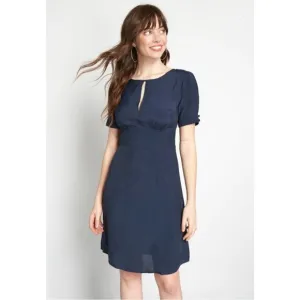 Modcloth Navy Blue The Keyhole Story A-Line Dress Size 14 Women Short Sleeve