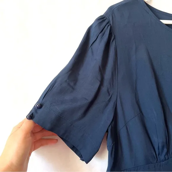 Modcloth Navy Blue The Keyhole Story A-Line Dress Size 14 Women Short Sleeve