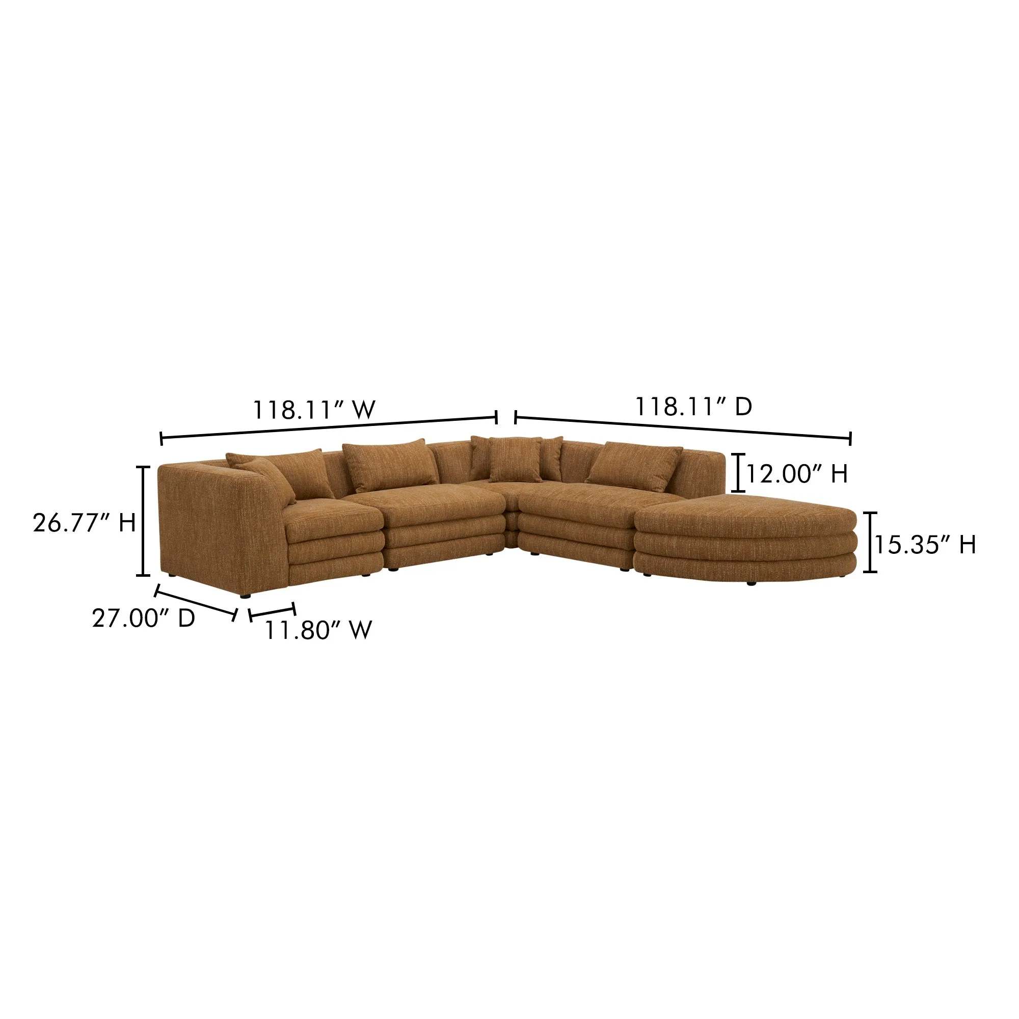 Moe's Home Collection Lowtide Alcove Amber Glow Modular Sectional