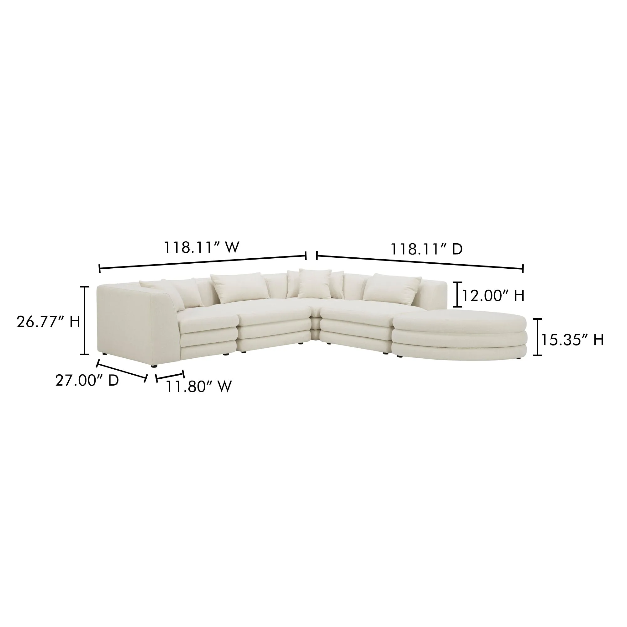 Moe's Home Collection Lowtide Alcove Warm White Modular Sectional