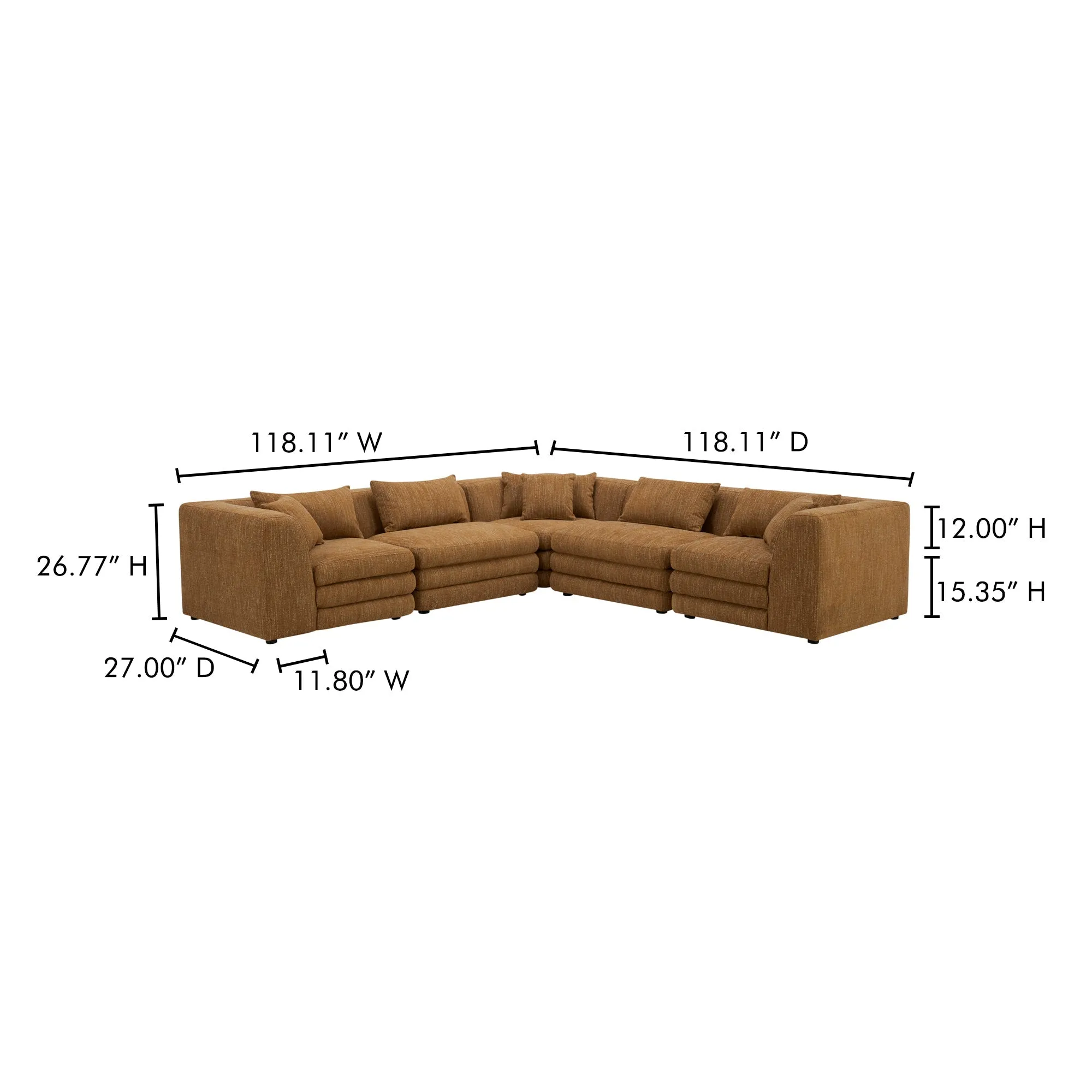 Moe's Home Collection Lowtide Classic Amber Glow L-Shaped Modular Sectional