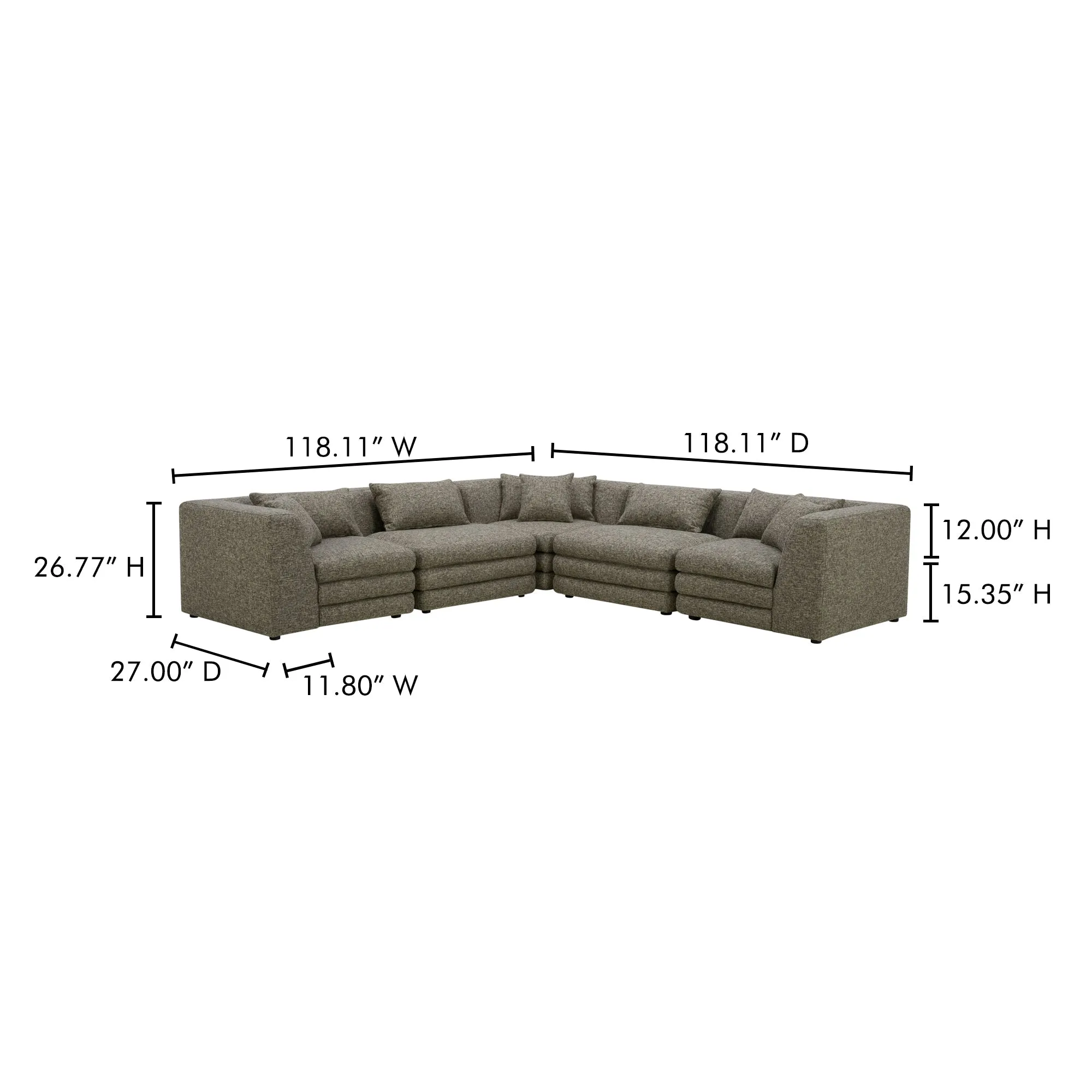 Moe's Home Collection Lowtide Classic Stone Tweed L-Shaped Modular Sectional