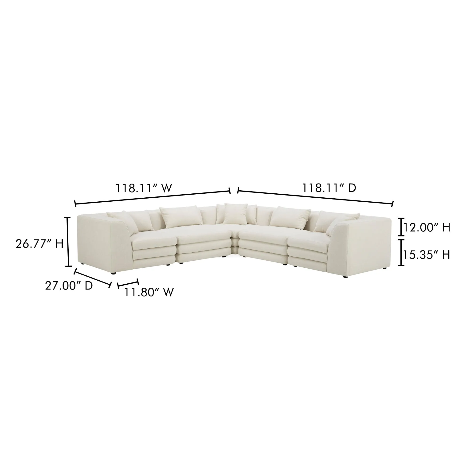 Moe's Home Collection Lowtide Classic Warm White L-Shaped Modular Sectional