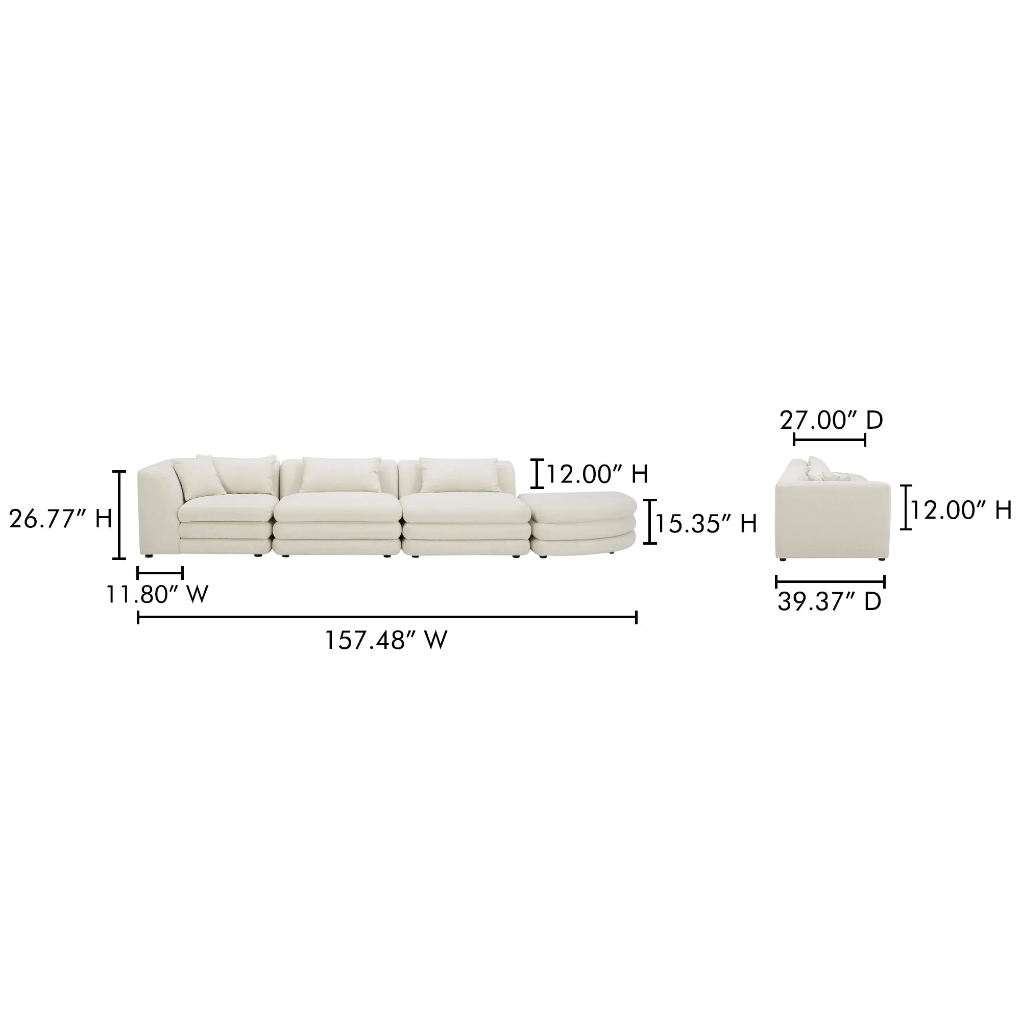 Moe's Home Collection Lowtide Linear Warm White Modular Sectional
