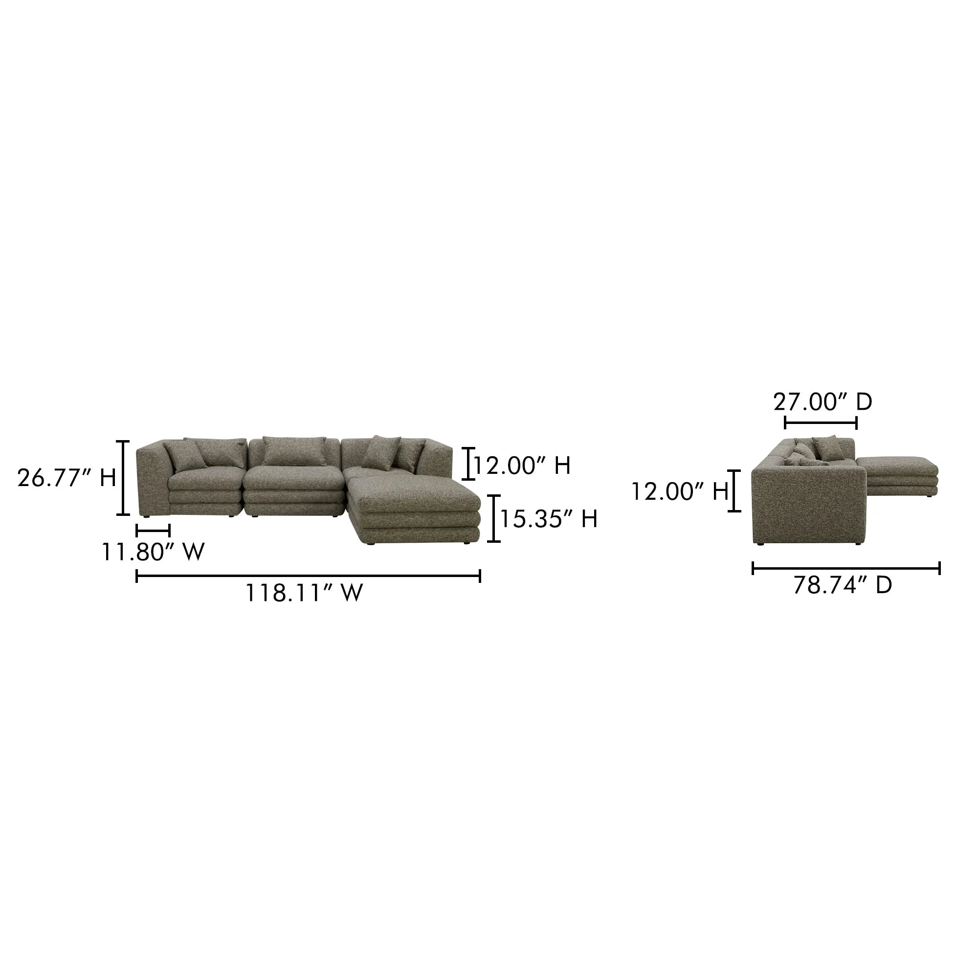Moe's Home Collection Lowtide Lounge Stone Tweed Modular Sectional