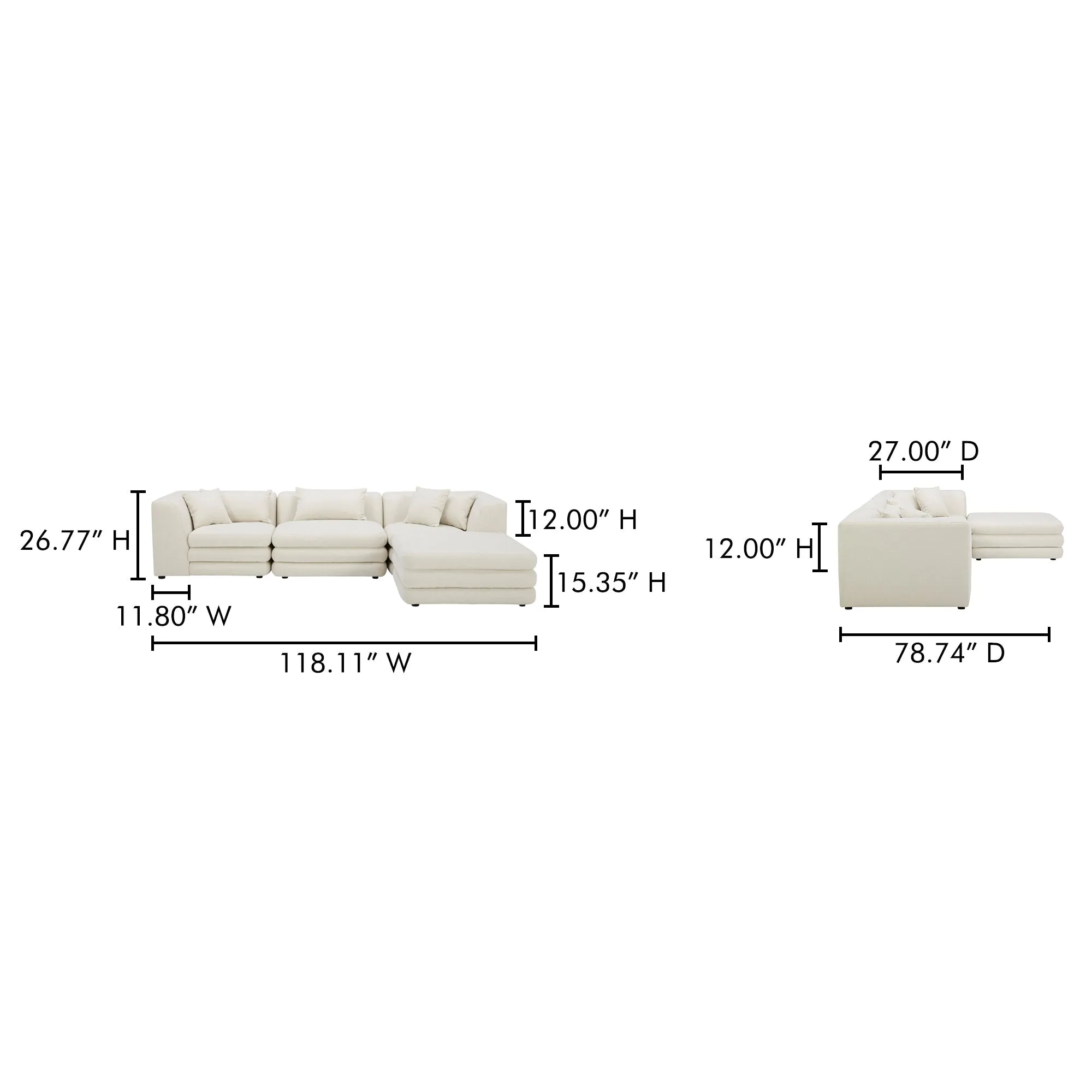 Moe's Home Collection Lowtide Lounge Warm White Modular Sectional