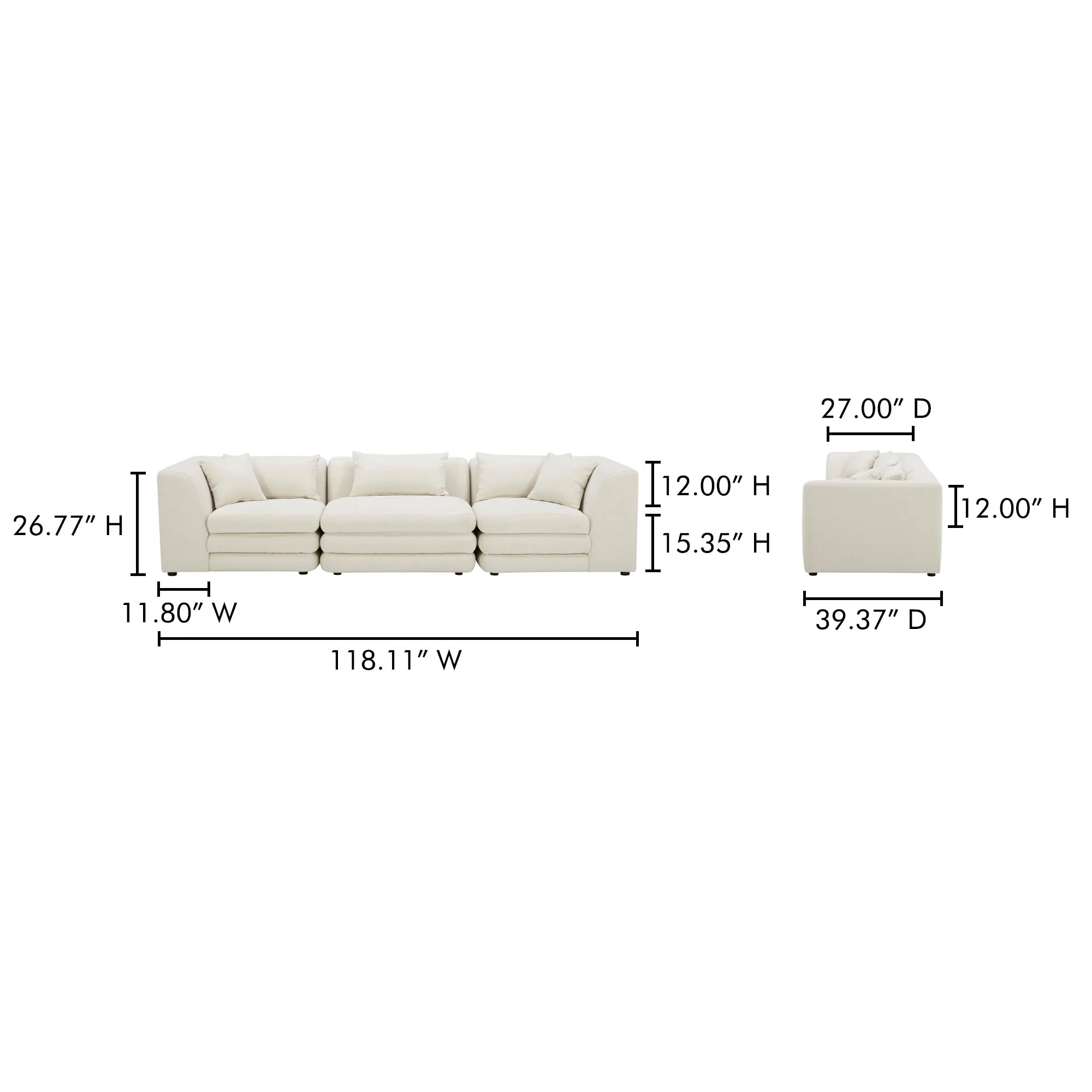 Moe's Home Collection Lowtide Modular Warm White Sofa