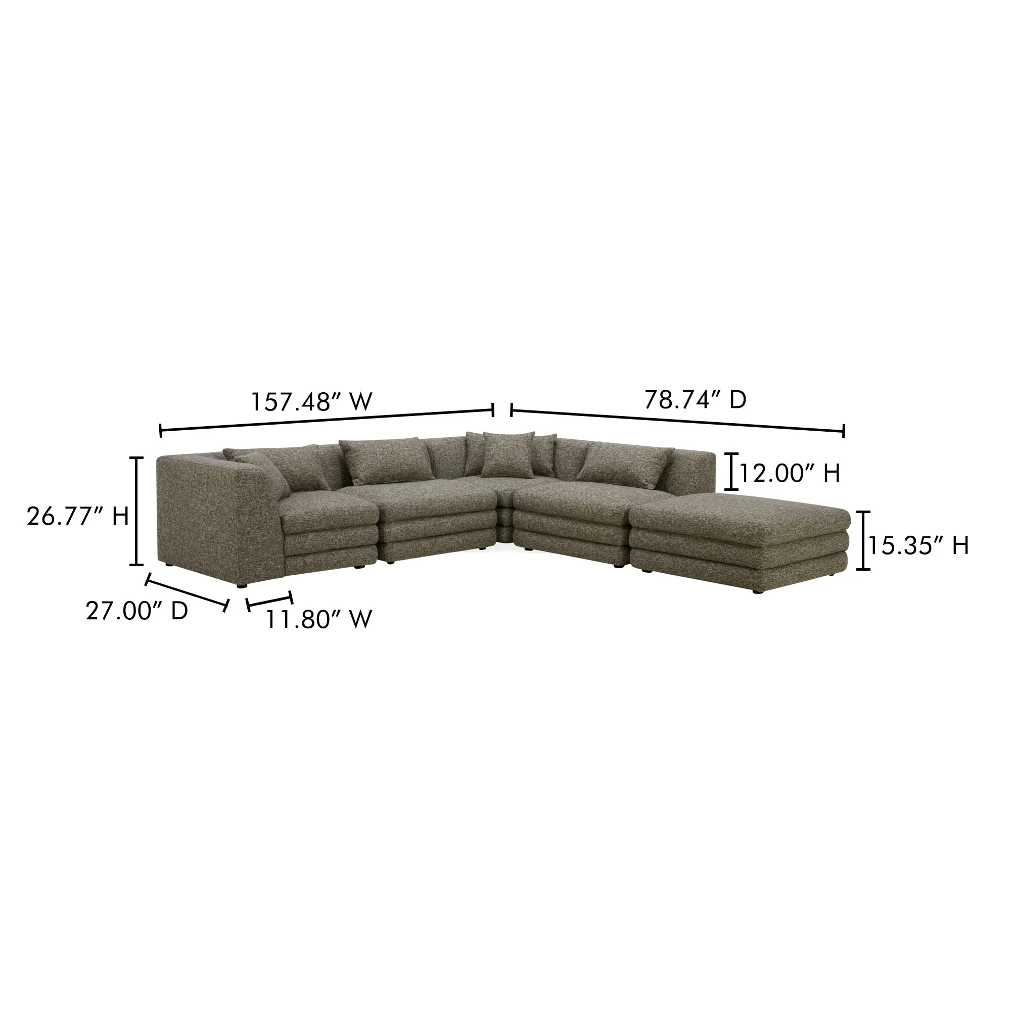 Moe's Home Collection Lowtide Stone Tweed Dream Modular Sectional