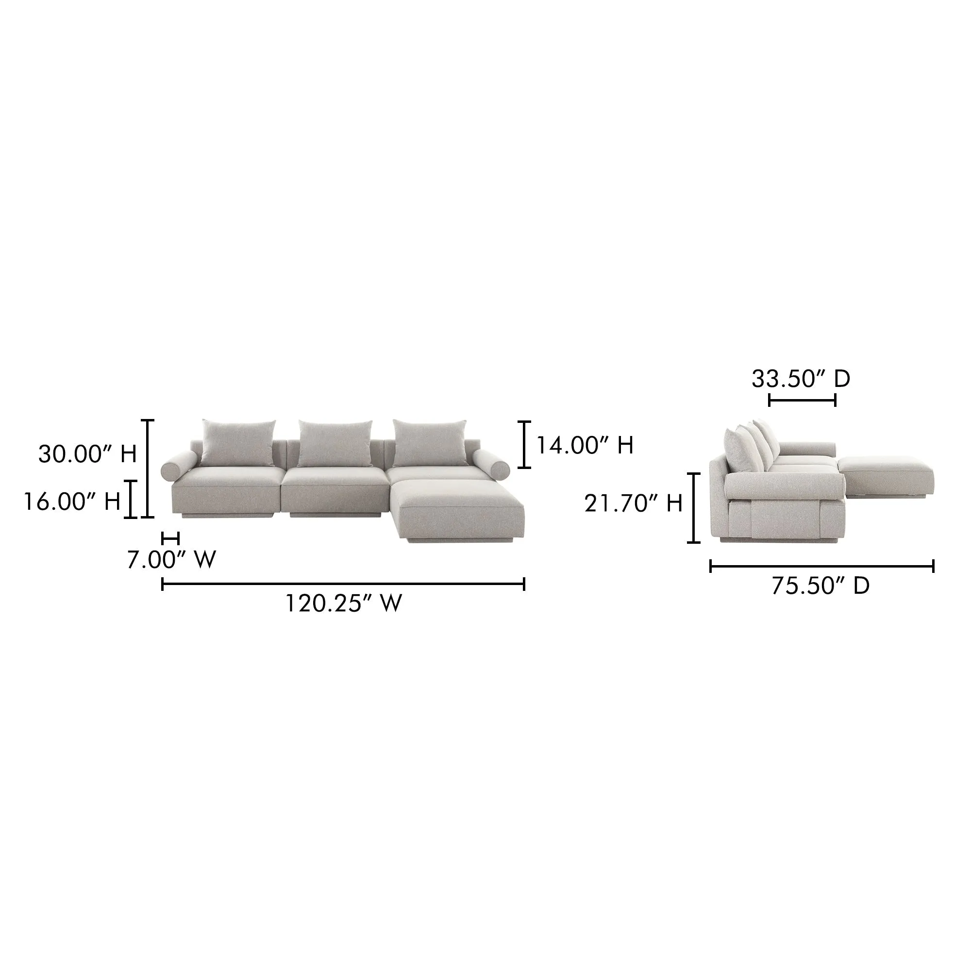 Moe's Home Collection Rosello Light Grey Lounge Modular Sectional