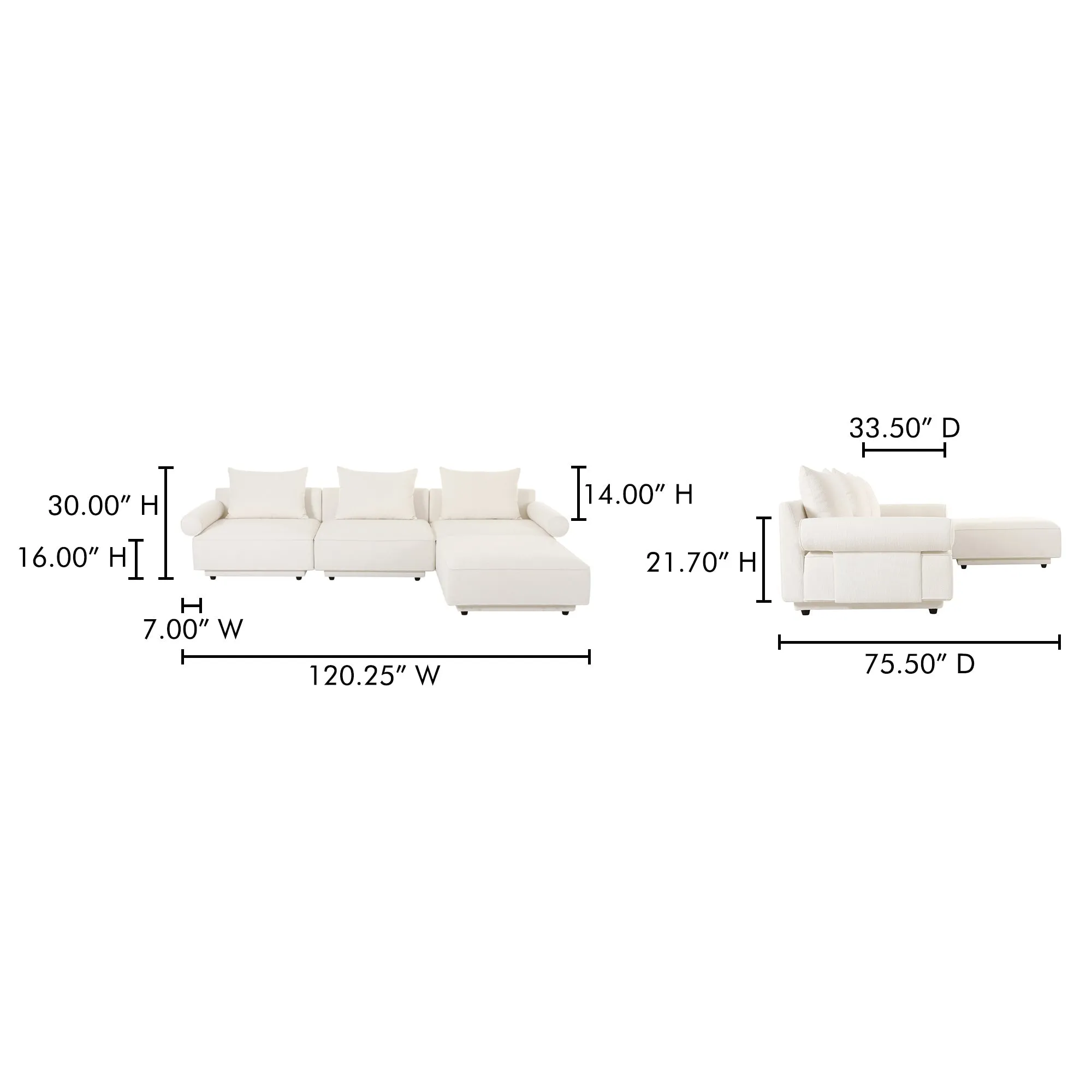 Moe's Home Collection Rosello White Lounge Modular Sectional