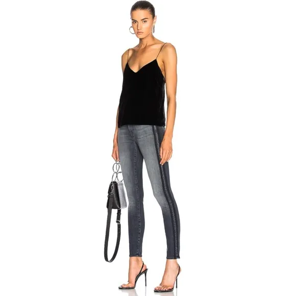 MOTHER GRAY BLACK MISSY MOODY RACER SIDE STRIPE HIGH WAISTED LOOKER SKINNY JEANS