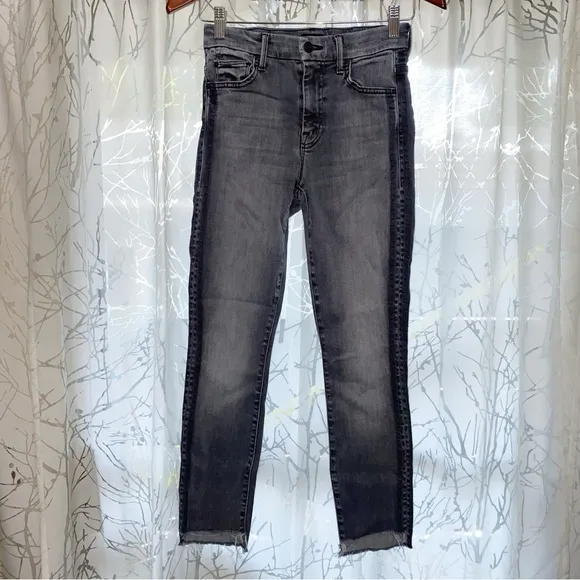 MOTHER GRAY BLACK MISSY MOODY RACER SIDE STRIPE HIGH WAISTED LOOKER SKINNY JEANS