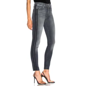 MOTHER GRAY BLACK MISSY MOODY RACER SIDE STRIPE HIGH WAISTED LOOKER SKINNY JEANS