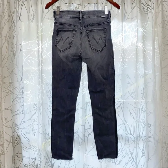 MOTHER GRAY BLACK MISSY MOODY RACER SIDE STRIPE HIGH WAISTED LOOKER SKINNY JEANS