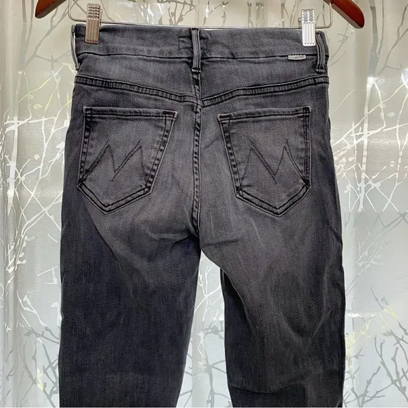 MOTHER GRAY BLACK MISSY MOODY RACER SIDE STRIPE HIGH WAISTED LOOKER SKINNY JEANS