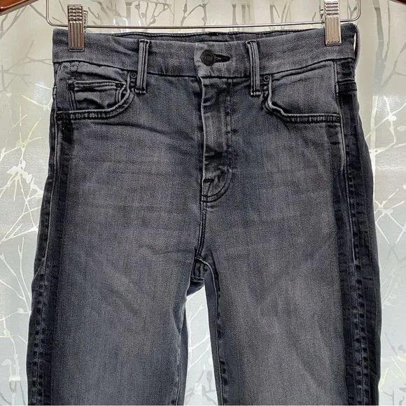 MOTHER GRAY BLACK MISSY MOODY RACER SIDE STRIPE HIGH WAISTED LOOKER SKINNY JEANS