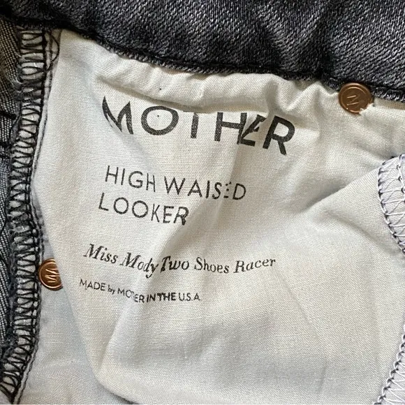 MOTHER GRAY BLACK MISSY MOODY RACER SIDE STRIPE HIGH WAISTED LOOKER SKINNY JEANS
